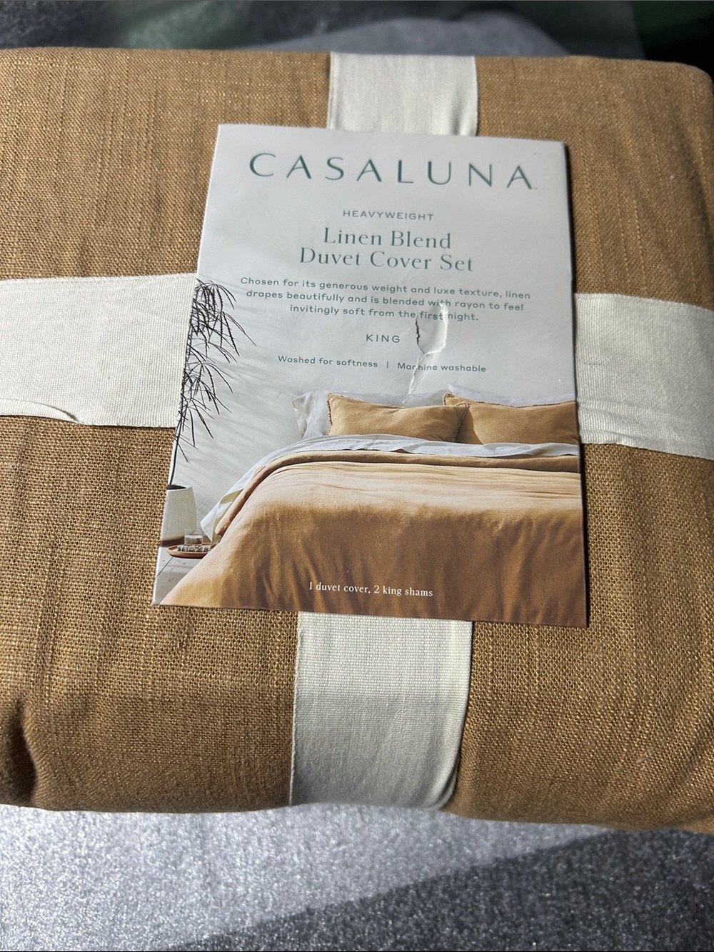 Casaluna King Heavyweight Linen Blend Duvet Cover Set - Warm Brown